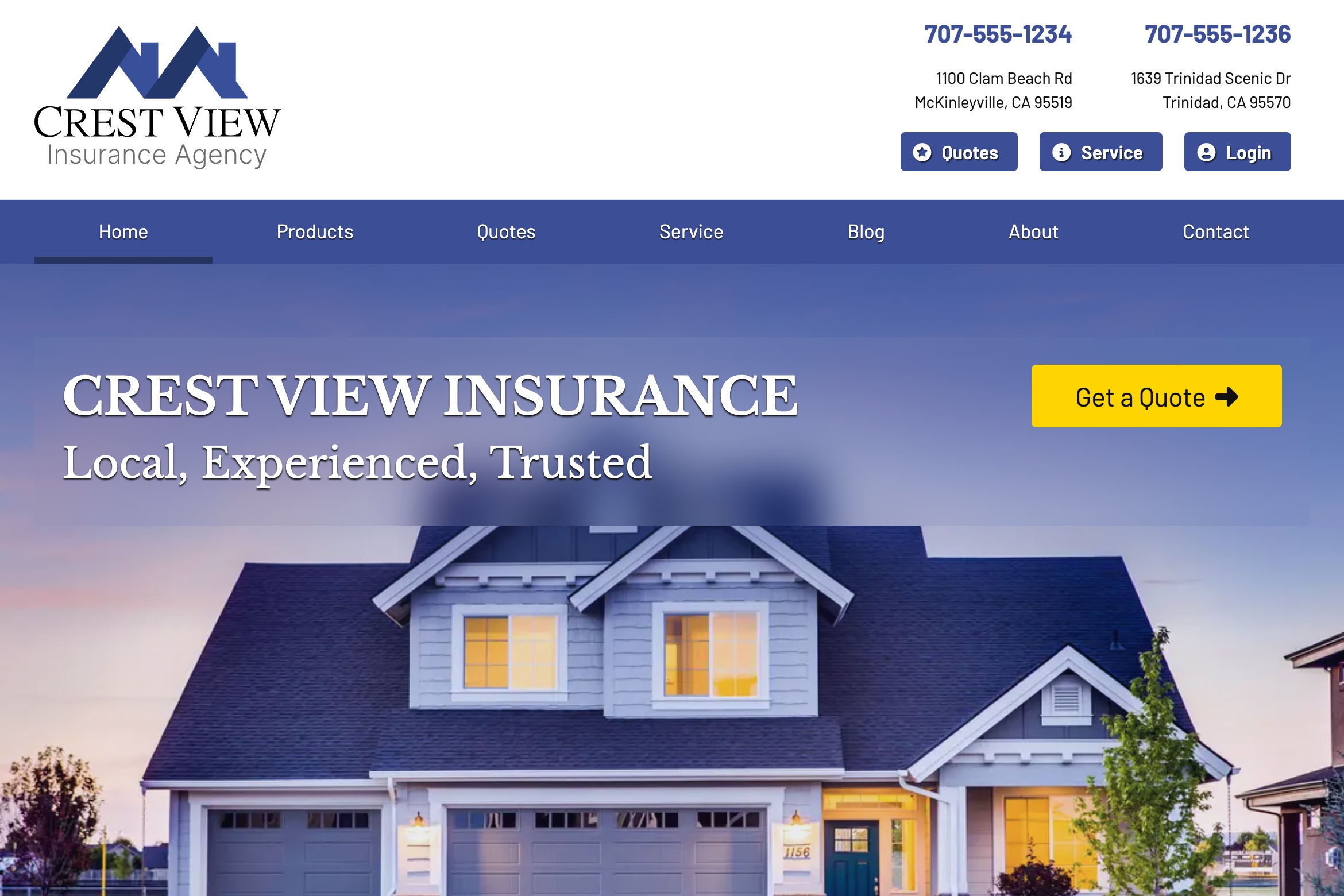 Screentshot of Crestview Insurance website