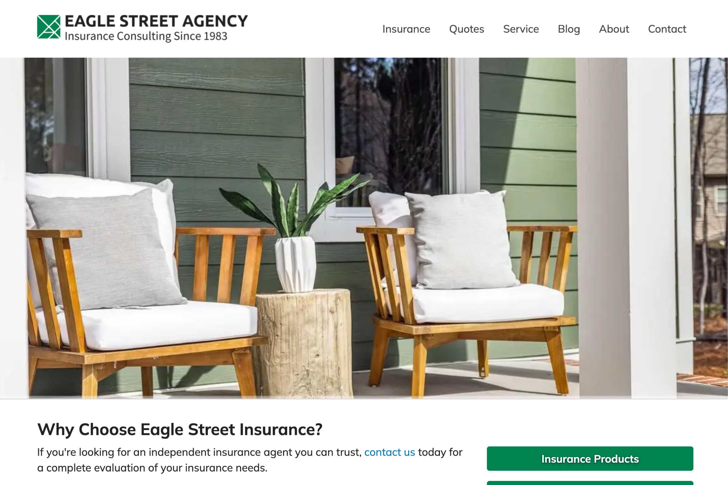 Screentshot of Eagle Street Insurance website