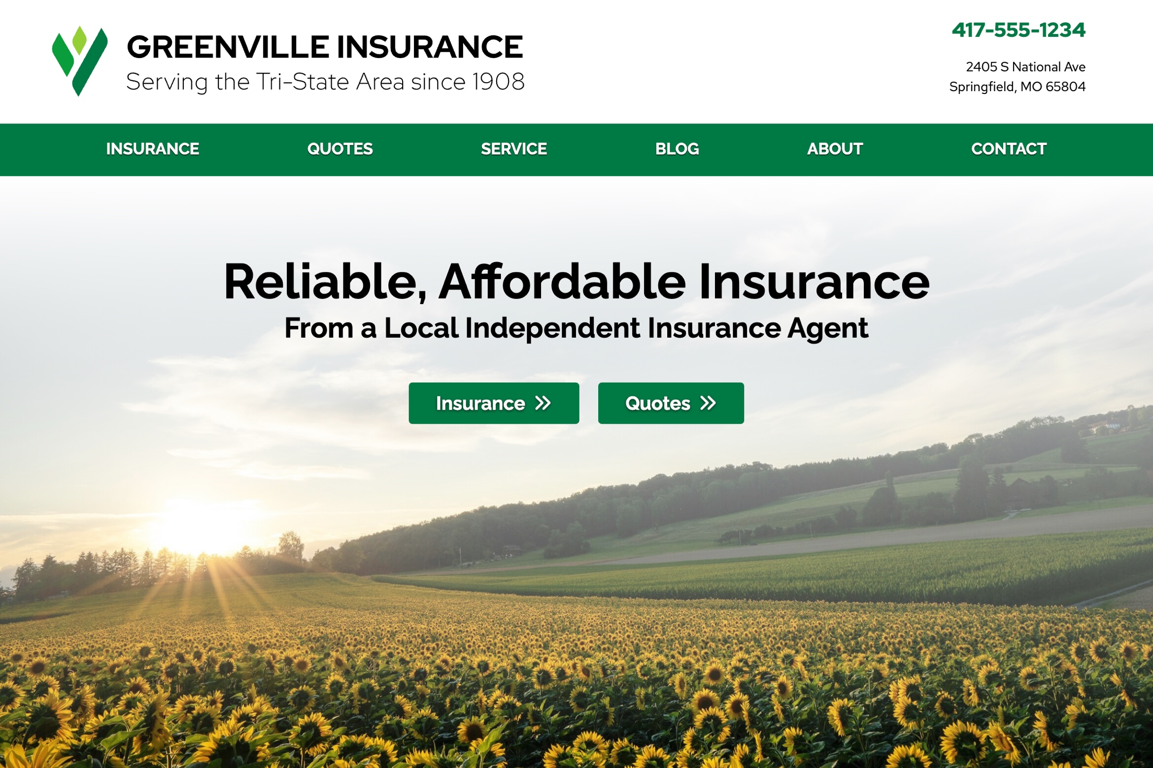 Screentshot of Greenville Insurance website
