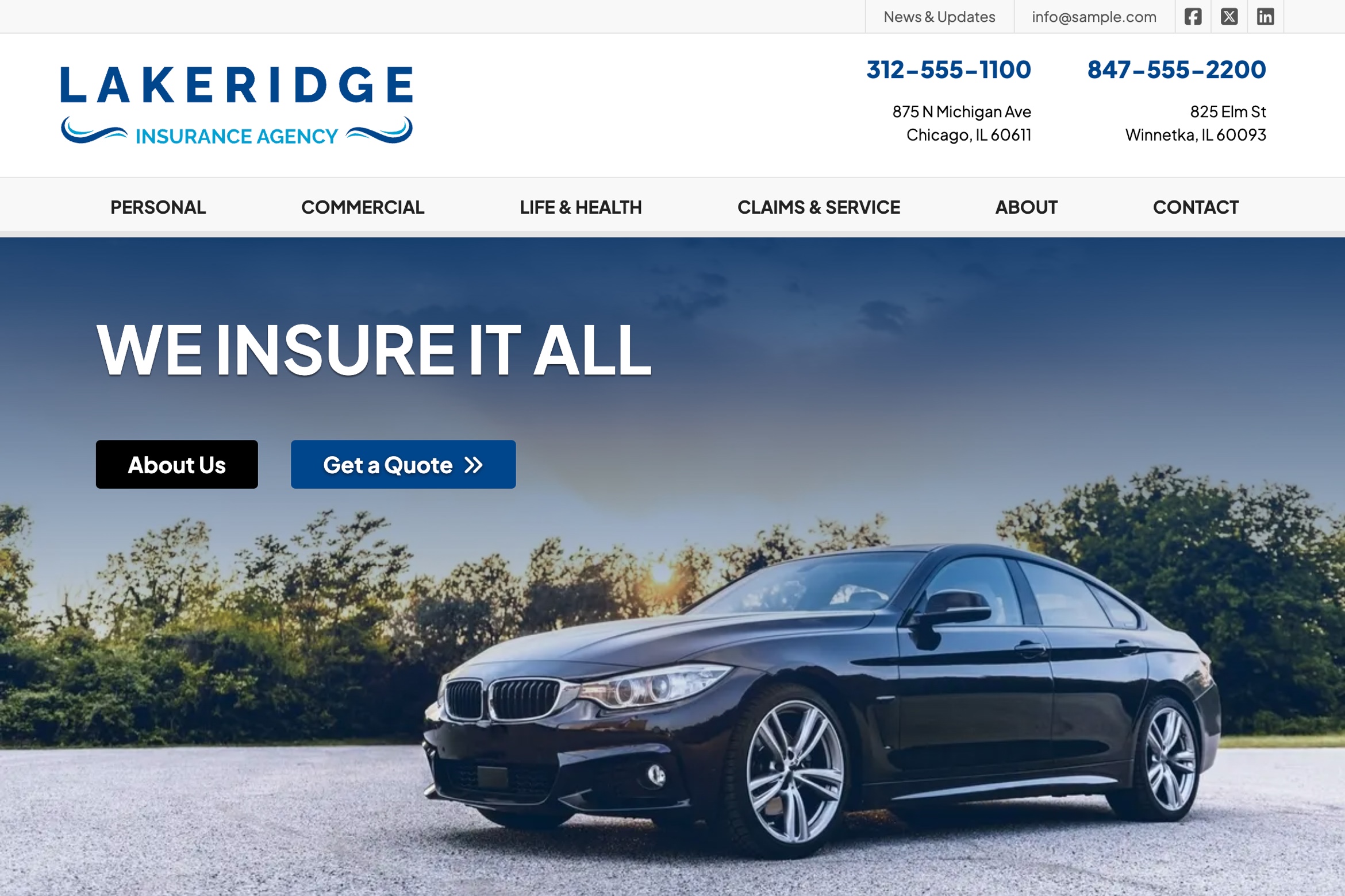 Screentshot of Lakeridge Insurance website