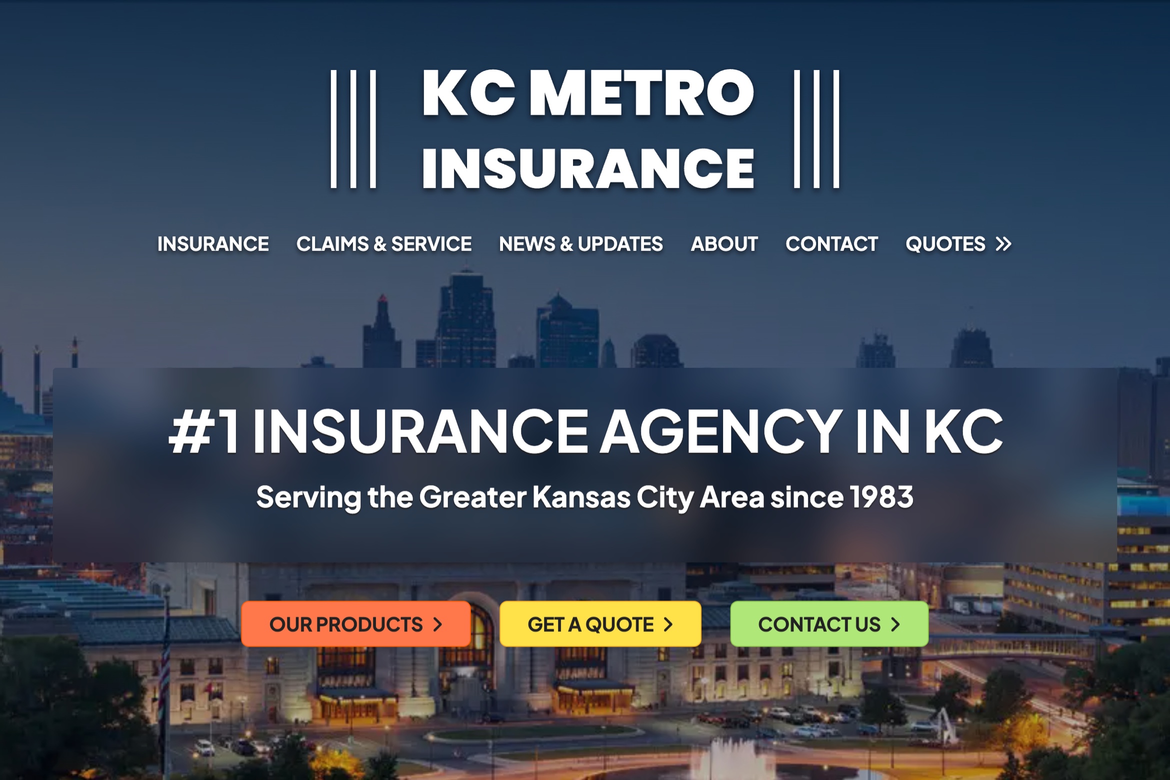 Screentshot of KC Metro Insurance website